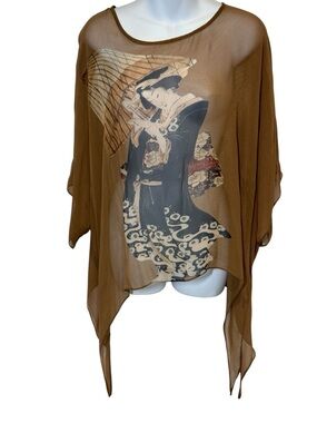 Cocoon House Womens Chiffon Silk Blouse Geisha Asian Sheer S/M Boho Fairy Whimsy